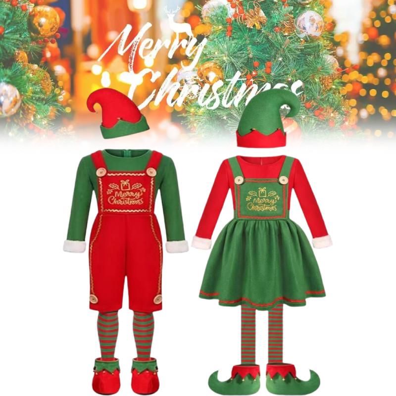 Christmas Kids Adult Elf Cosplay Costume Xmas Perform Clothes Fancy Dress Outfit