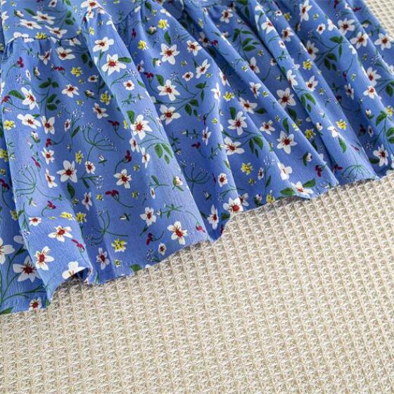 Spring Autumn Women Chiffon Dresses Casual Floral Printed Bark Crinkling Long Dresses O-neck Long Sleeve Loose Muslim Maxi Dress