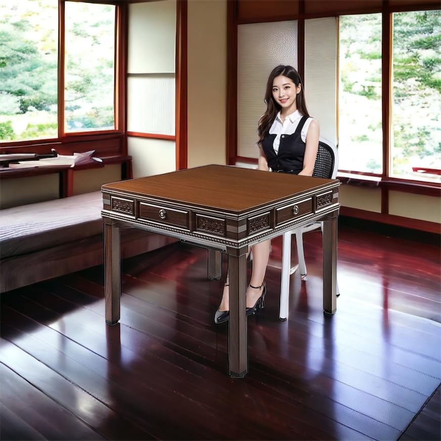 Blue Matte Mahjong Tiles Fully Automatic Mahjong Table with Assembly Wood Grain 10 Accessories Including Dining Table Top [Navy / 28mm] Service,