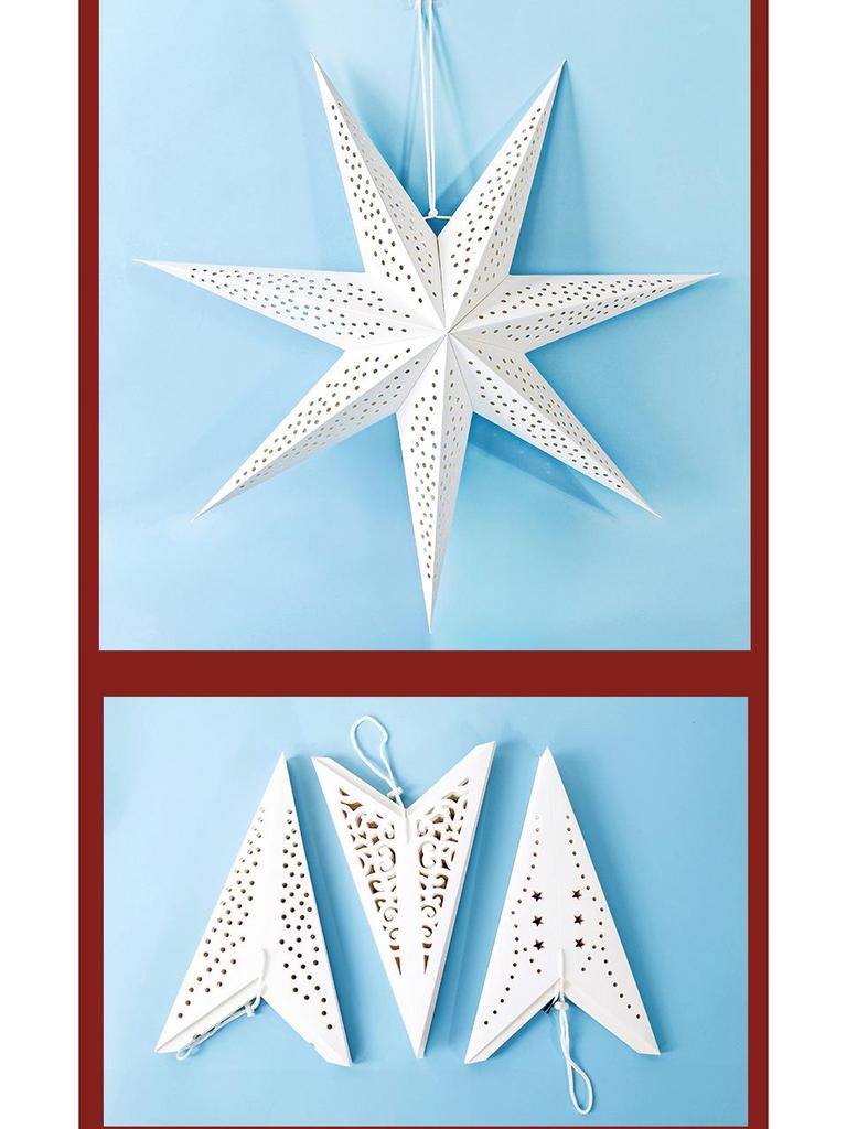 White Hollow Paper Star Lampshade - Christmas, Wedding, and Party Decoration.