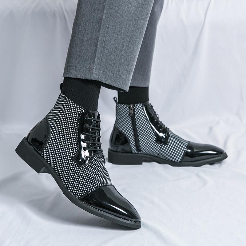 Elegant Man Dress Boots High Top Pointed Toe Shoes Men's Formal Shoes Comfortable Zipper Men Black Ankle Boots Botines Hombre