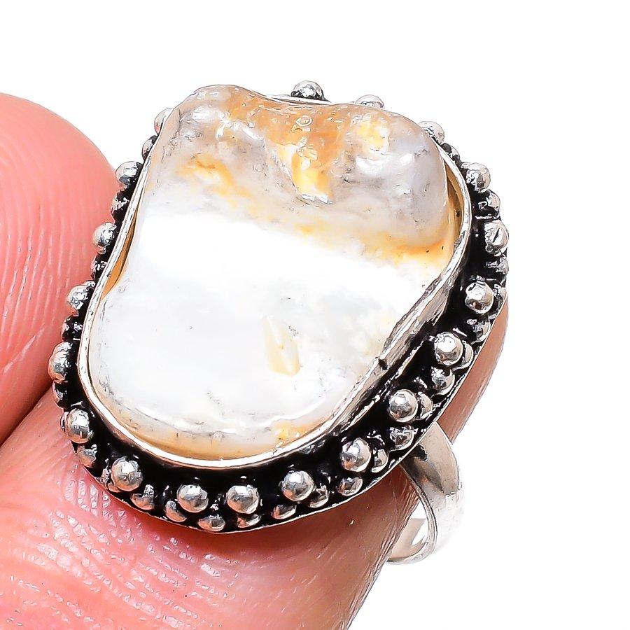 

Natural Biwa Pearl Gemstone 925 Sterling Silver Jewelry Ring Size 8 L6N39