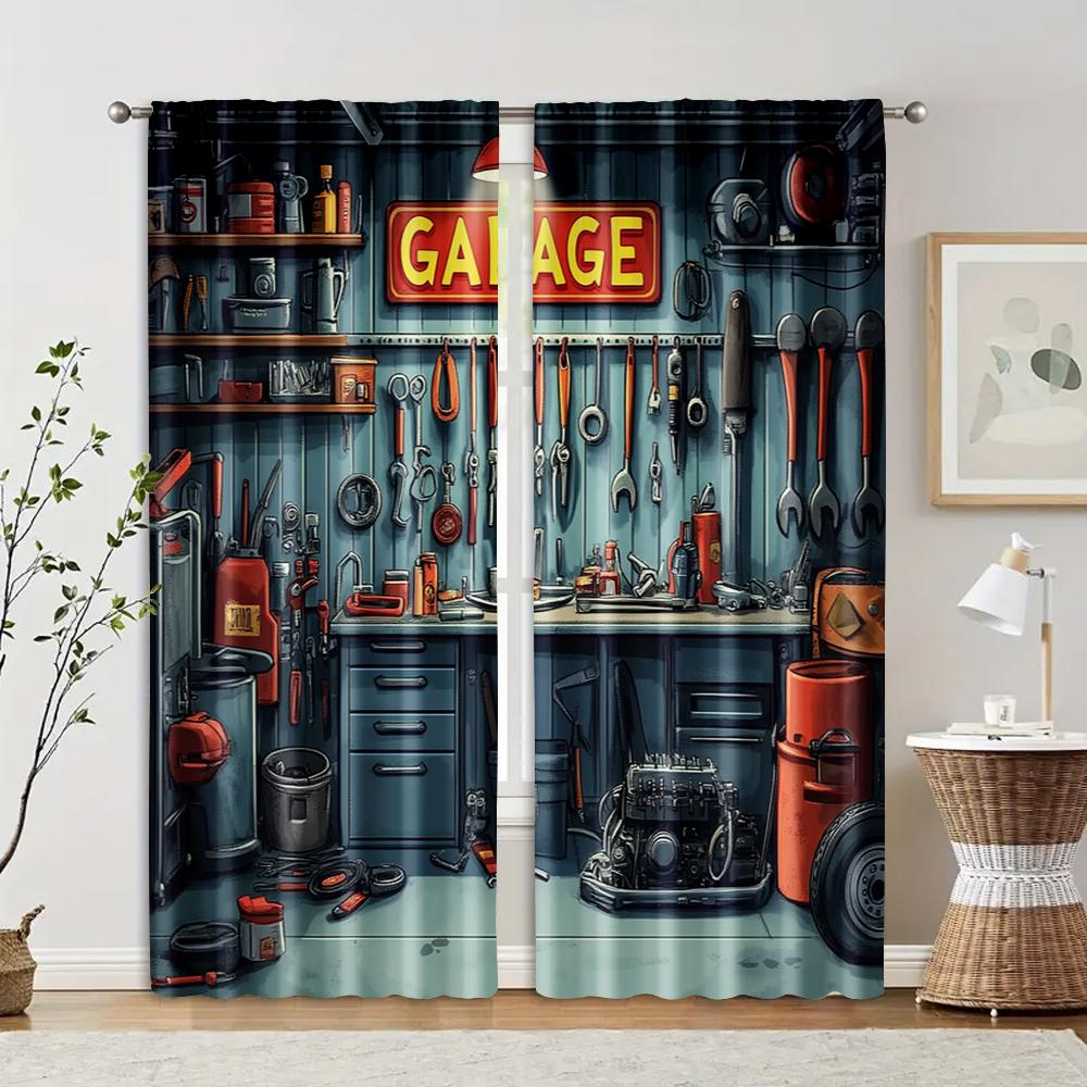 Set Of 2 Curtain Pattern Curtains Car Repair Polyester Without Rod Stuff Clearance Use Bedroom For Sleeping Area Made Machine Washable
