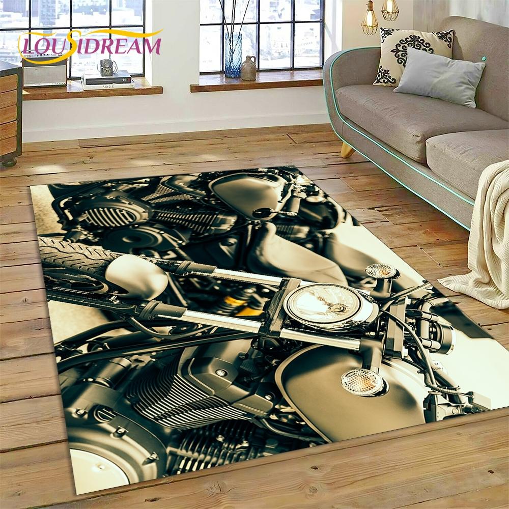 Motocross Modern retro Motorcycle Rug Carpet for Living Room Bedroom Home Decor,Floor Mat Non-slip Decoration for Sofa Doormat