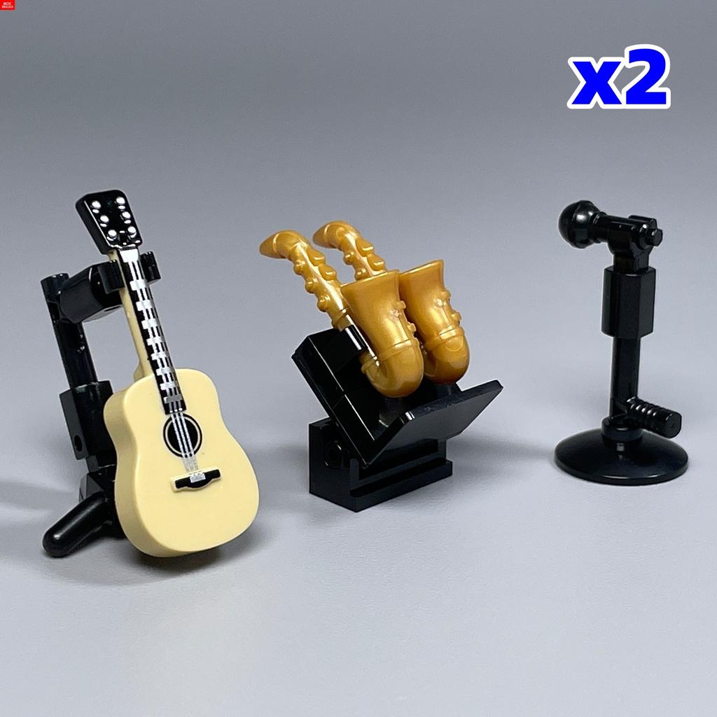MOC Bricks DIY Music Instrument Guitar Bass saxophone Microphone Loudspeaker Box Educational Building Blocks Toys Gifts