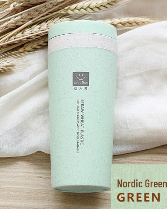 Eco-Friendly Wheat Straw Insulated Water Cup with Lid - Creative, Portable, Student-Friendly, Wheat Scented Design 300ml