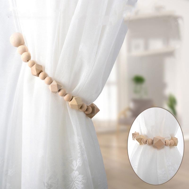 Vintage Wood Beaded Curtain Holders Tiebacks 6Pieces Set Window Drape Holdback for Bedroom and Living Room Decoration