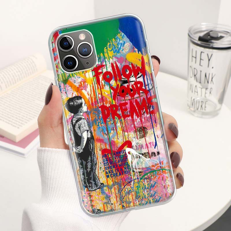 Banksy Graffiti Art Phone Case For Apple iPhone 16 15 14 13 12 11 Pro Max Mini XS XR X 7 Plus 8 + SE Soft Silicone Print Shell F
