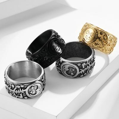 European and American Retro Style Sun Star Moon Titanium Steel Mens Ring Ring