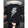 European Size Men's Crew Neck T-Shirt Black Lightning Bolt Skull Print Casual Daily Wear