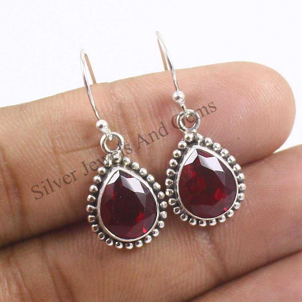 Red Garnet Earrings, Designer Earring, Handmade Earrings, Teardrop Garnet Earring, 925 Sterling Silver, Gift for her, Wedding Earring