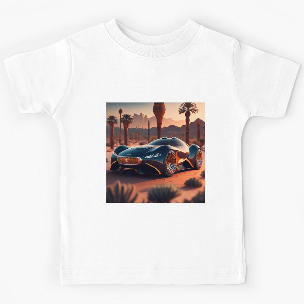 Cool Blue Futuristic Electric Sportscar Desert Car Racing Kids T-Shirt 130