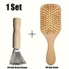 1PC Hair Brush Cleaner and 1PC Hair Comb Set, Stainless Steel Toothed Wooden Handle Hair Brush Cleaner, Bamboo Massage Comb