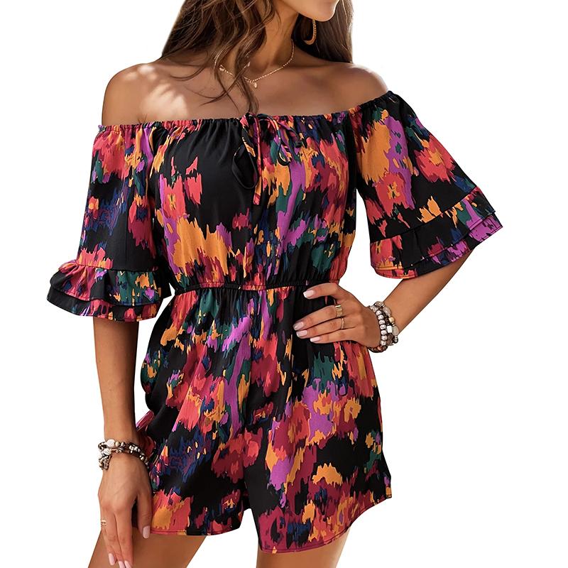 MIEGOFCE Overal na jedno rameno ve stylu letní dovolené v evropském americkém stylu Dámské jednodílné s volánkovým rukávem s vysokým pasem S8638