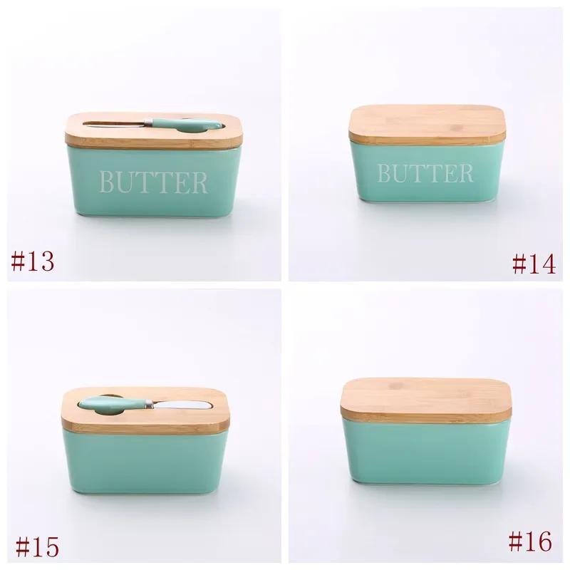 Rectangular Ceramic Butter Box Sealed Jar Butter Box Knife Western Style Household Cheese Box Kitchen Storage Tool YLE33