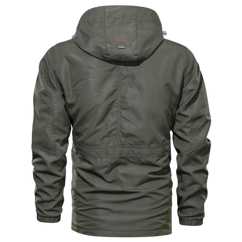 Spring and Autumn Storm Jacket Men's Medium Long Leisure Outdoor Hooded Large Size Jacket Men