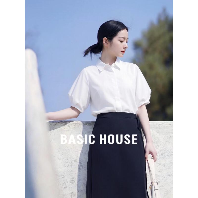 Basic House Women s Polo Collar Puff Sleeve Shirt L белый