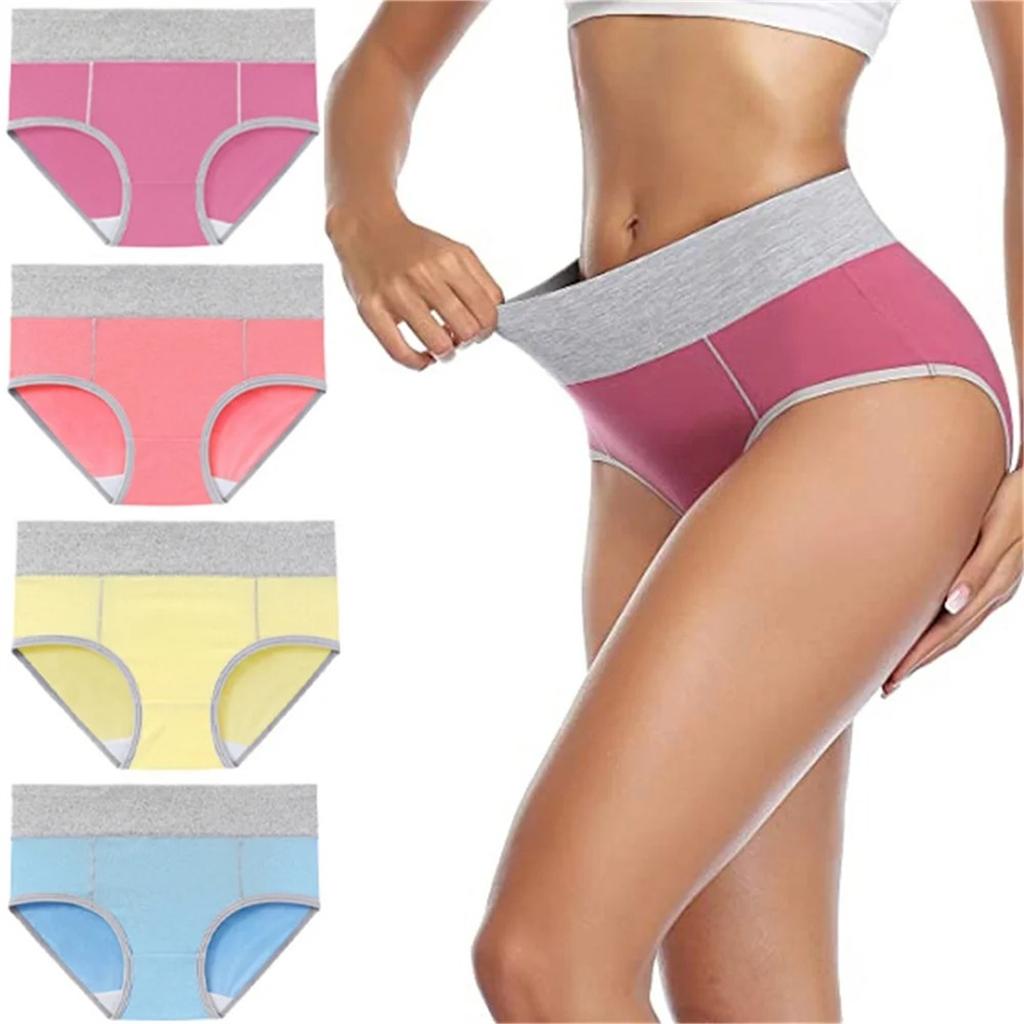 4 Pack Women's Soft High Waisted Briefs Cotton Underwear Comfy Stretchy Full Coverage Panties