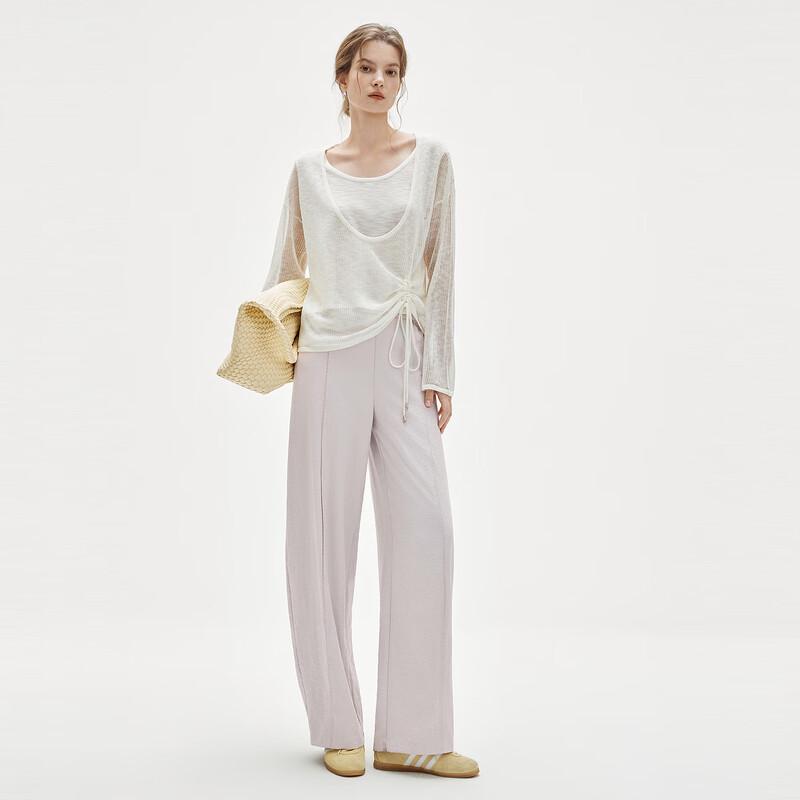 ELLE Women's Faux Two-Piece Hollow Knit Top