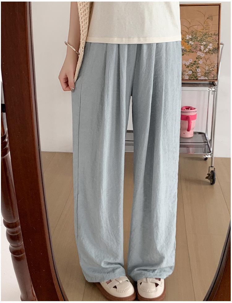 Blue Ice Silk Women's Wide-Leg Pants - Summer 2025 Collection, Thin, Loose, Casual, Textured Design