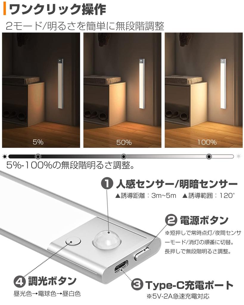 Of Sensor Easy On the Long Quick Dimming Jinkansensa Indoor LED Bar Magnetic Desk Kitchen Stair No Wiring 40 LED Energy High Sensitivity [Set 2]