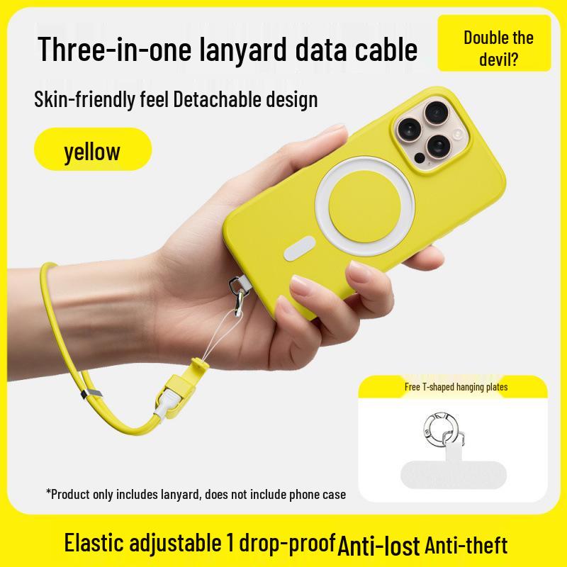 

BeiMo 3-in-1 65W Fast Charging Lanyard Cable for Apple, Android, Huawei. Yellow C-L