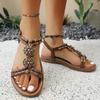 Sandali Bohemian da Donna a Larghezza Larga, Scarpe Basse con Fibbia in Legno e Punta Aperta, Zoccoli Estivi Casual da Donna