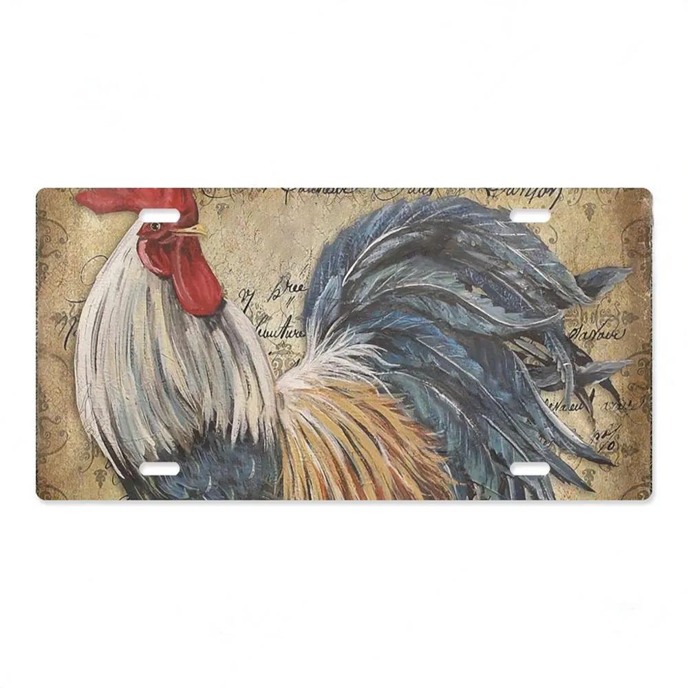Vintage Metal Chicken Licenses Plate Signs Decor Plaque Metal Decoration for Hen House Door Farmhouse
