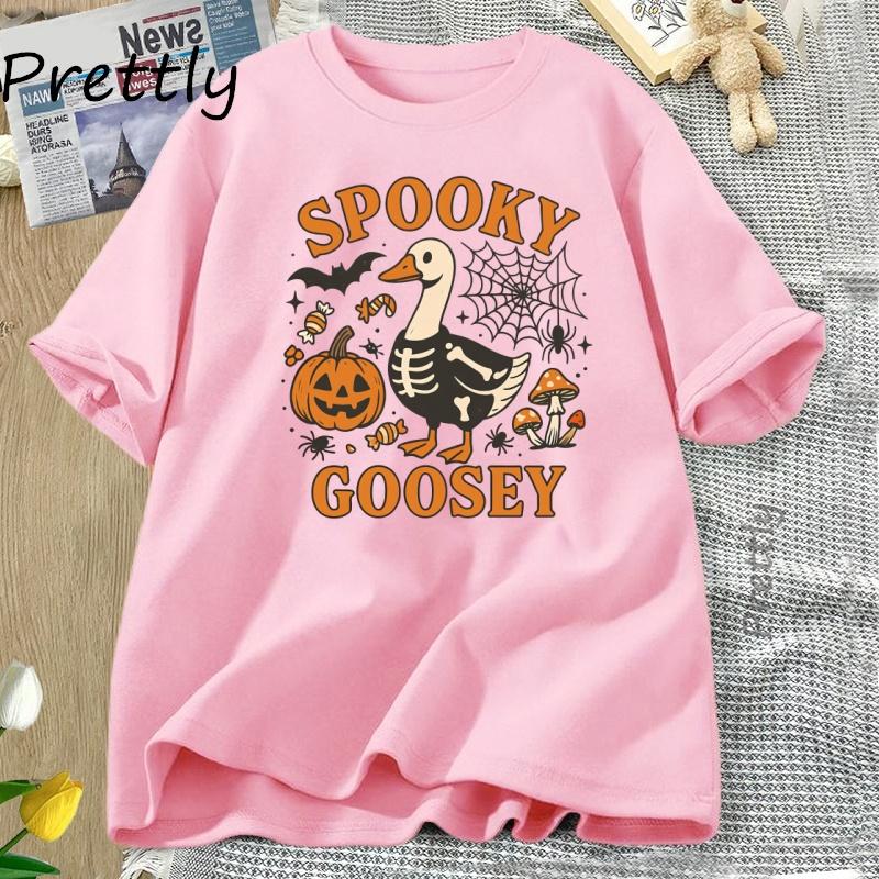 Spooky Goosey TShirt Funny Halloween Goose T Shirt Cute Horror Short Sleeve Pumkin Tshirt Fall Vintage Women Clothing Tops