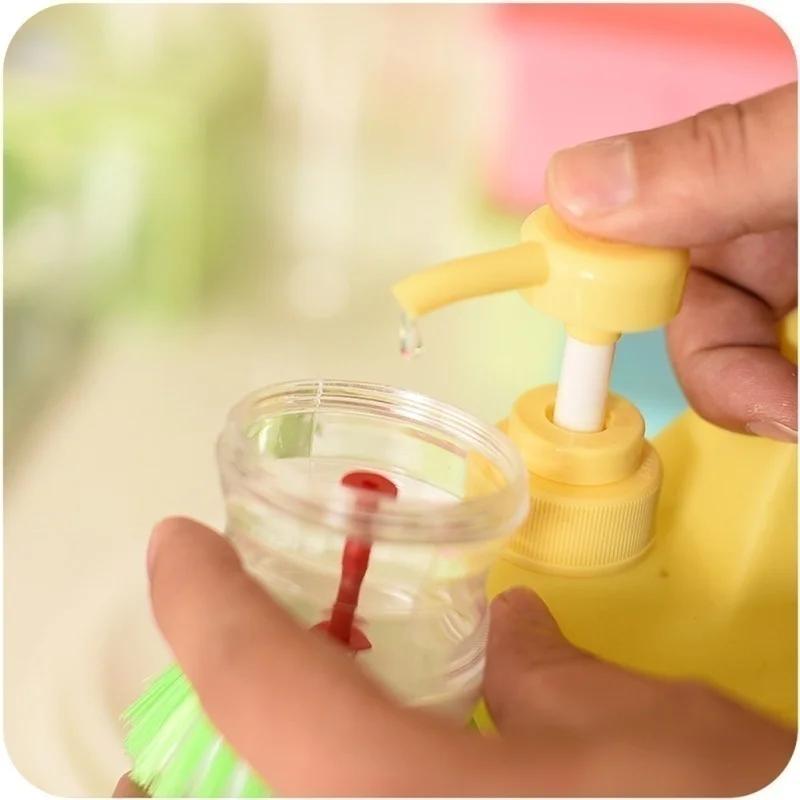 1 Pcs  High Quality Plastic Kitchen Washing Utensils Pot Dish Brush with Washing Up Liquid Soap Dispenser Color Random