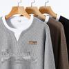 JEANSWEST LIFE Men's Waffle Knit Loose Fit Fake Two-Piece Long Sleeve T-Shirt