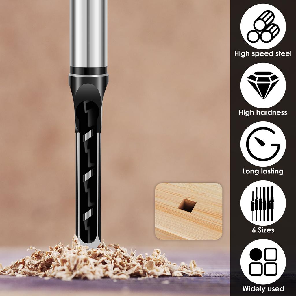 4/6PCS Square Hole Drill Woodworking Drill Bit Hss Twist Square Hole Drill Bit 6.4-16mm Spiral Mortise Chisel