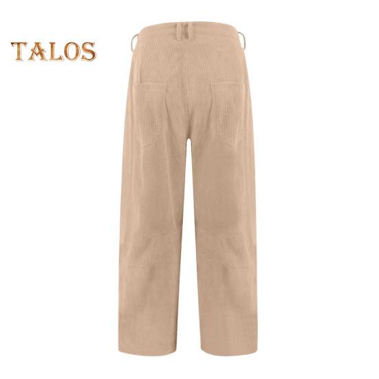 Women Corduroy Pants Elastic Waist Mid-rise Button Zipper Fly Wide Leg Casual Trousers with Pockets Solid Color Slacks