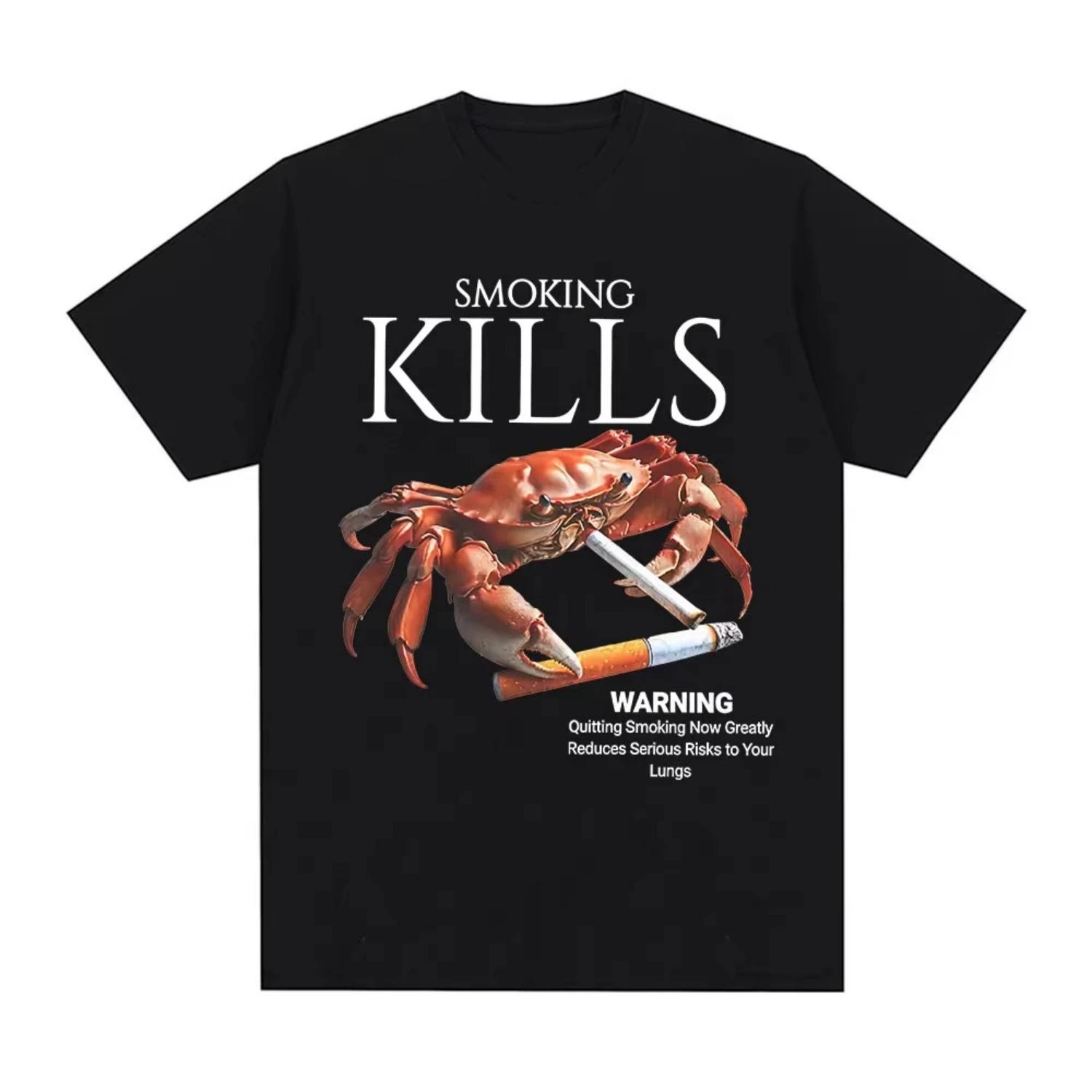 

Men Smoking Kills Crab T Shirts Unhinged Weirdcore Weird Graphic T-Shirt Harajuku Cotton Short Sleeve Tee Cool Breathable Tops S чёрный