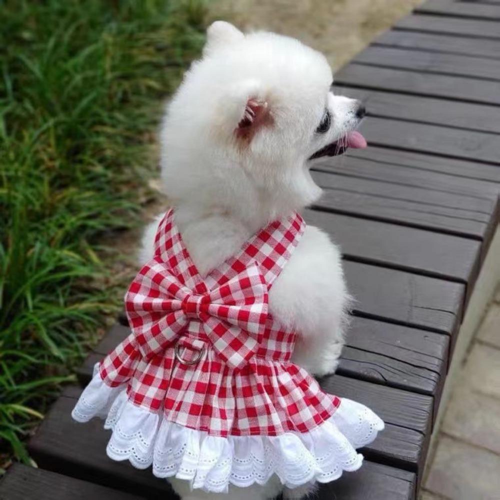 Pet JK plaid skirt chest strap leash walking dog cat vest clothes teddy magic fighting supplies