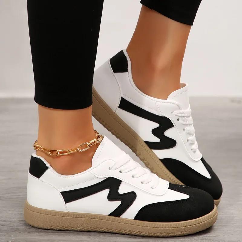 Fashion 2025 Plus Size Flat with Women's Vulcanize Shoes Outdoor Walking Lace Up Mixed Colors Sneakers Versatile Ladies Casual Shoes
