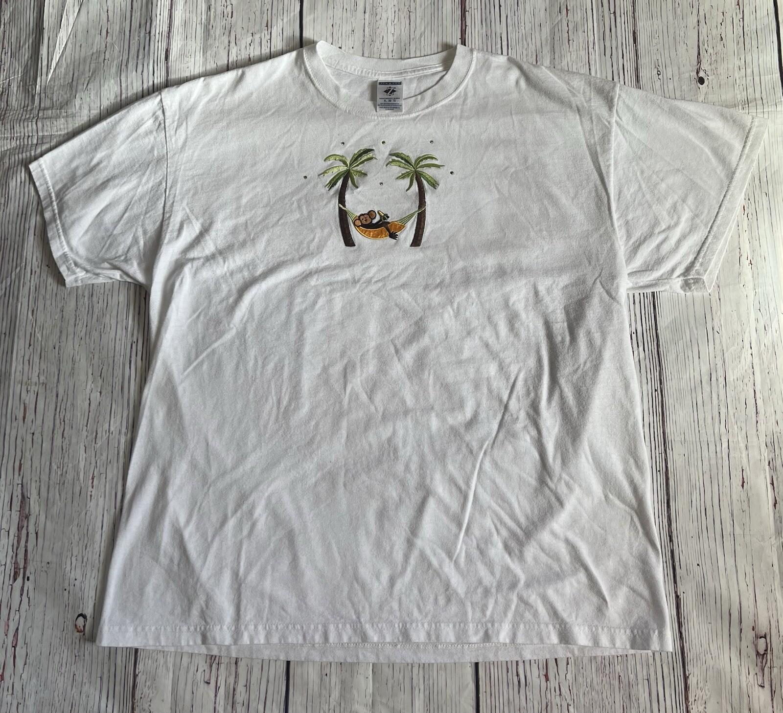 Винтажная футболка Jerzees 90-х с вышивкой Monkey Banana Hammock , размер XL, белая XXXL