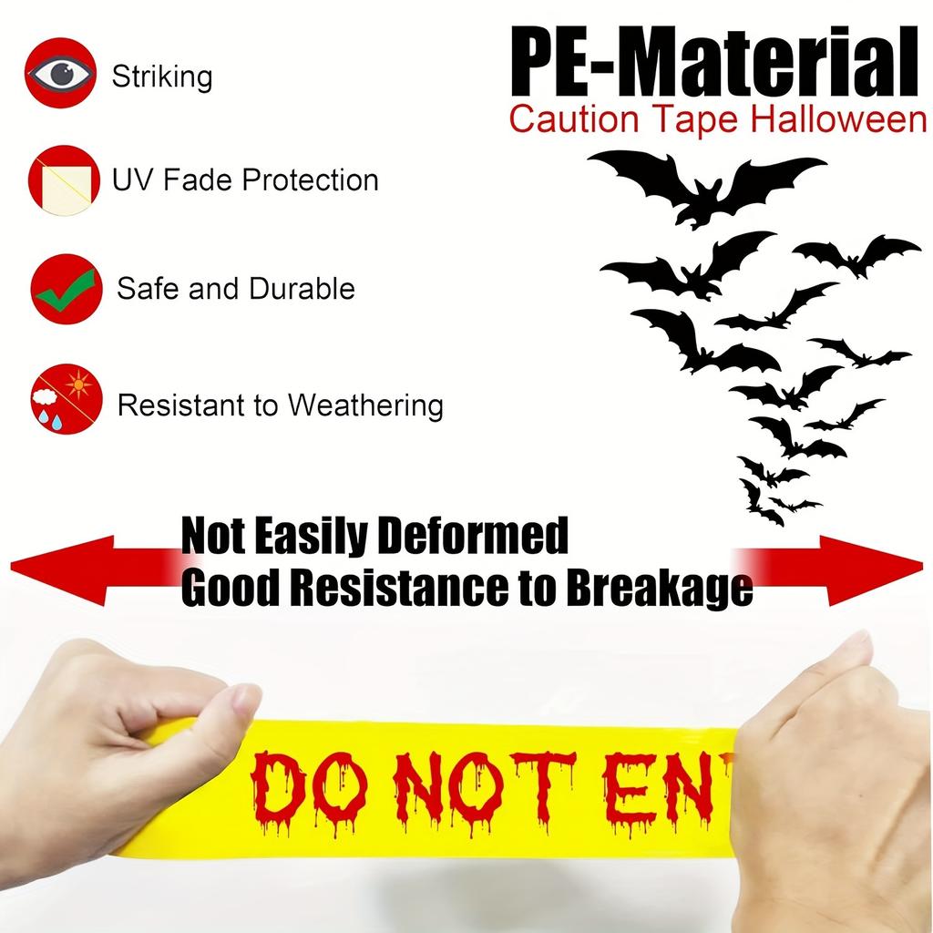 Halloween Warning Tape with Bloody Handprints - 82 Feet Plastic Warning Tape for Horror Themed Party Decorations