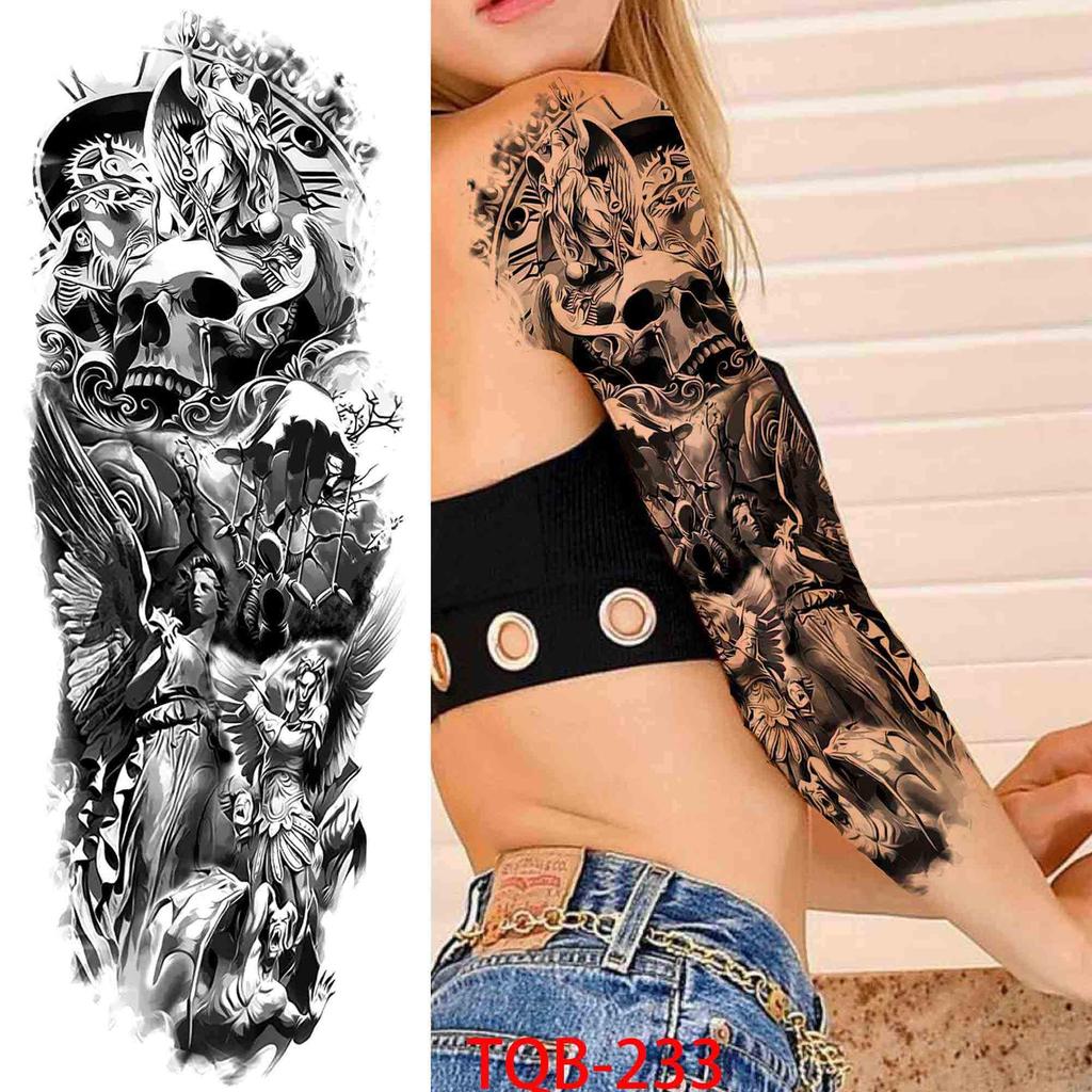 1 PC 480*170MM Full Arm Leg Temporary Tattoo Sticker for Women Men Waterproof Skull Compass Sexy  Tattoo Body Art Fake Flower Tattoo Paper Sticker