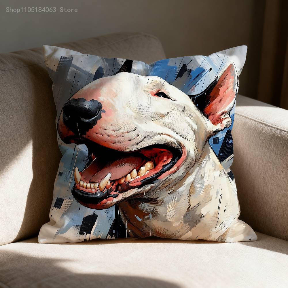 Funny Bull Terrier Dog Pillow Case For Sofa Decor Car Office Room Printing Cushion Cover Decorations and Protector