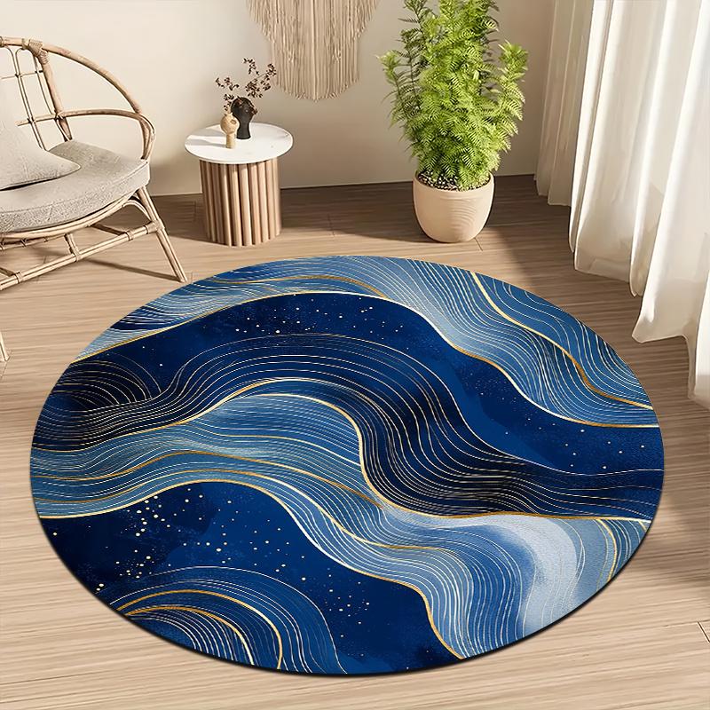 Wave Art Style Flannel-printed round floor mats are slip-resistant Suitable for living room bedroom terrace garden carpets