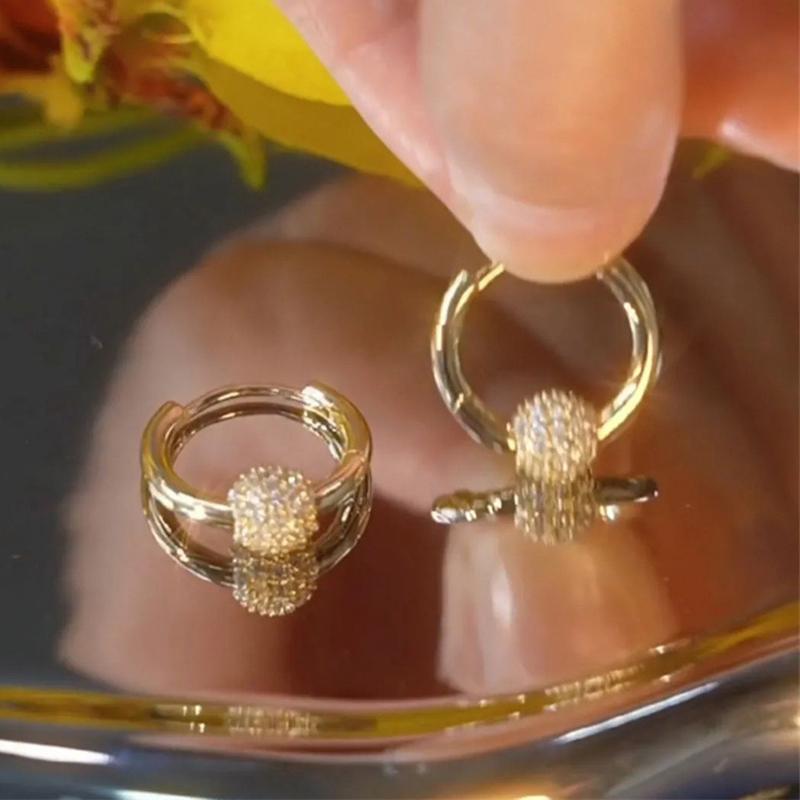 Elegant Luxury Full Drill Round Ball Earrings Versatile  Style Unique Niche Clip Earrings Fashionable High End Jewelry