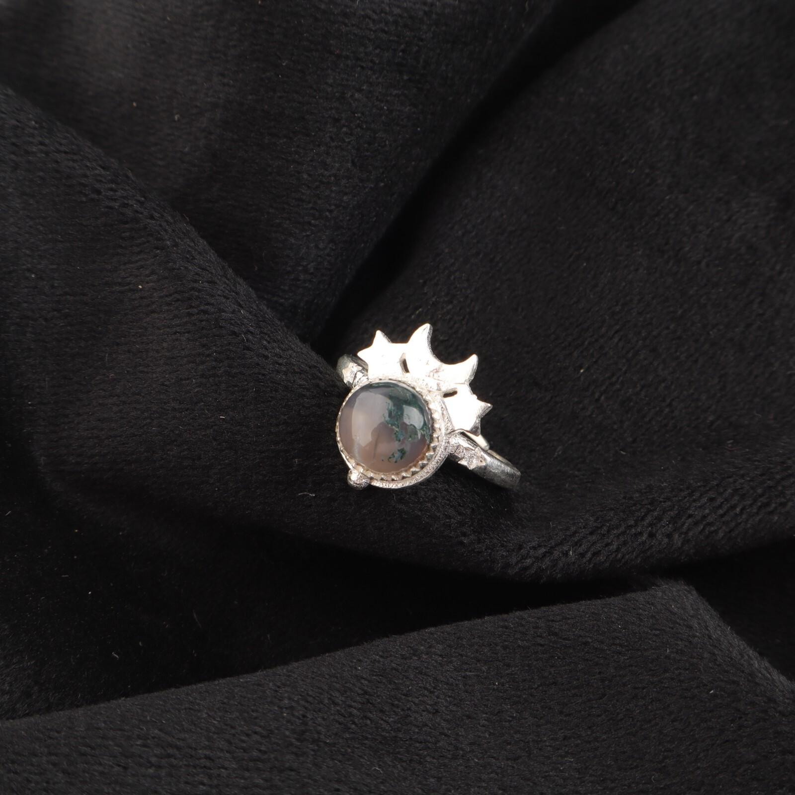 

Натуральный Моховой Агат Драгоценный Камень 925 Стерлинговое Серебро Ювелирные Изделия Ручной Работы Женский Подарок Кольцо RR-67-29 13