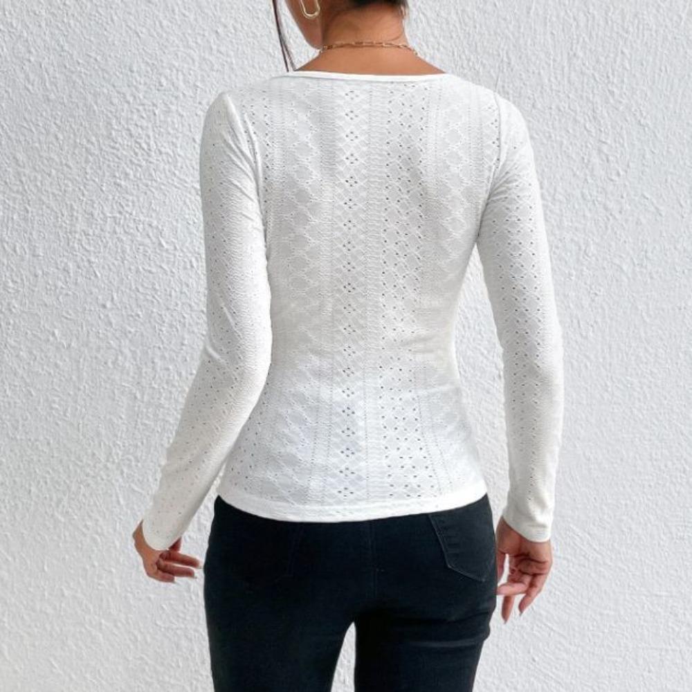 IHUASU Women's Fall Niche Slim Square Neck Long Sleeve T-Shirt
