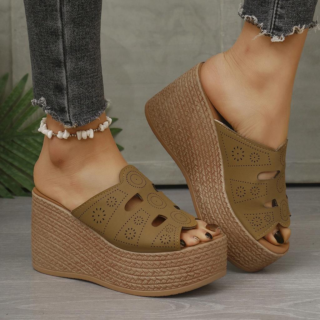 Fashion Fashion Hollow Out Wedge Heel Sandals Women Peep Toe Chunky Platform Sandals Woman Summer Anti Slip Thick Bottom Beach Slippers