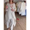 Summer Solid-colour Sophisticated-style Casual Cotton-linen Set for Women with Three-quarter Sleeves and Cropped Trousers