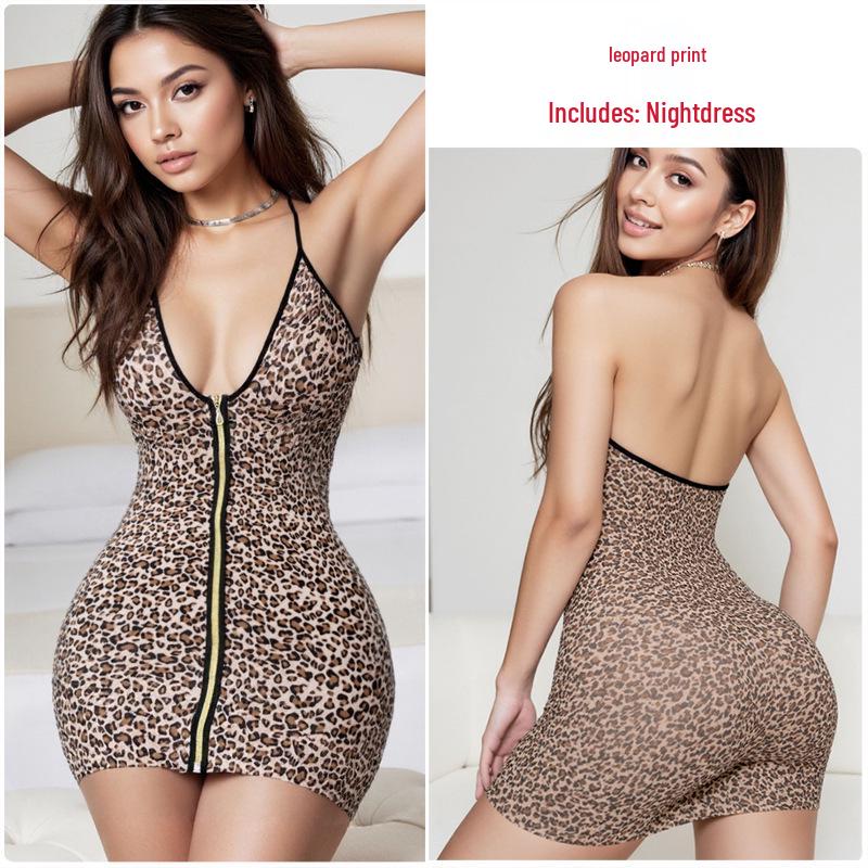 Night Princess Leopard Print Bodycon Lingerie Pajamas – Soft, Sexy, Large Size