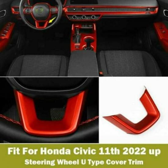 For Honda Civic 11th  Up Steering Wheel Sheet Cover Decor Matte Red 1PCS