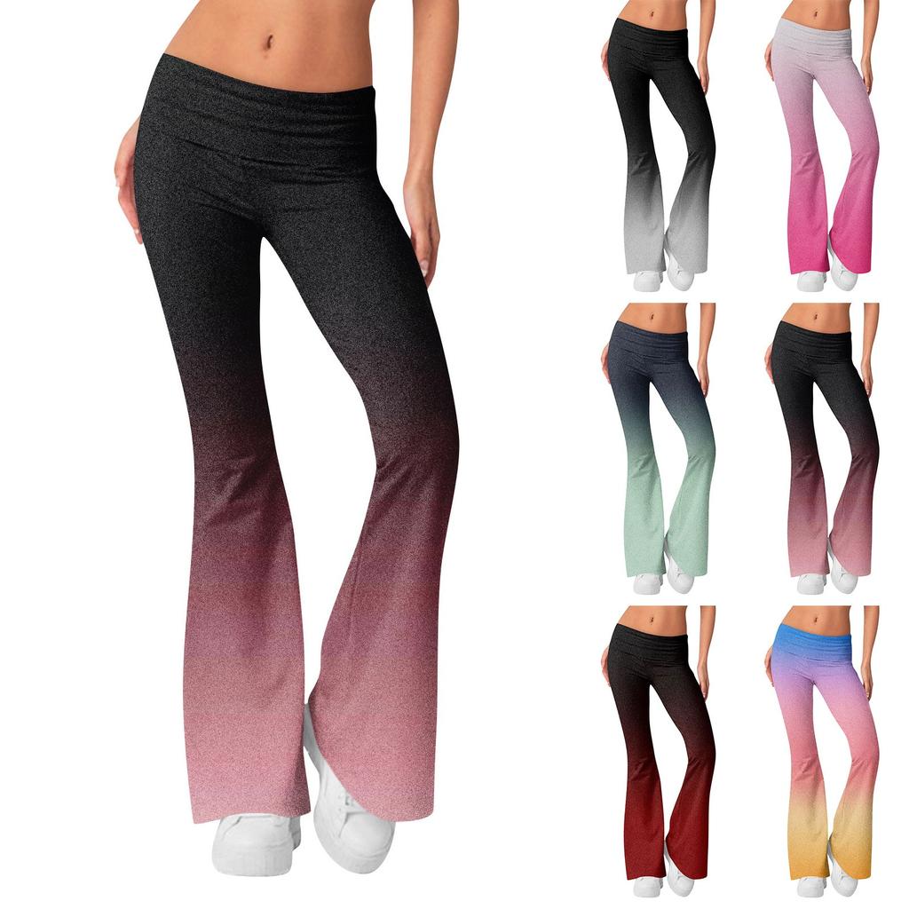Damen Mode Gradient Slim Fit Schlanke Reverse Waist Niedrige Taille Elastische Taille Schlaghose