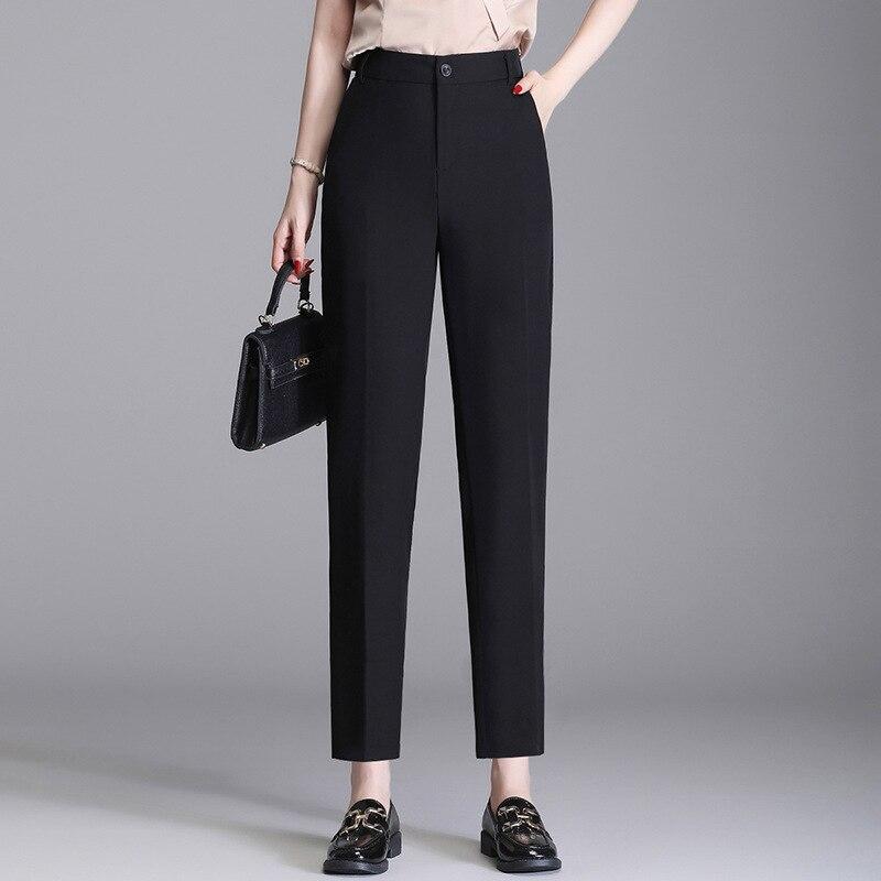 

2022 весна-осень, модные новые корейские модные тонкие шаровары с высокой талией для Harajuku, повседневные женские прямые брюки XXXXXL чёрный